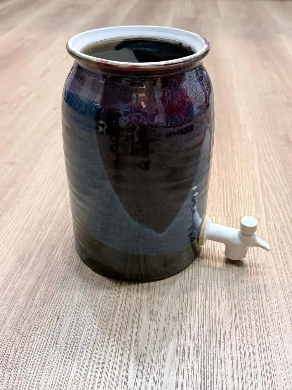 Vintage Hand-Thrown Studio Pottery Beverage Dispenser with Drip Glaze